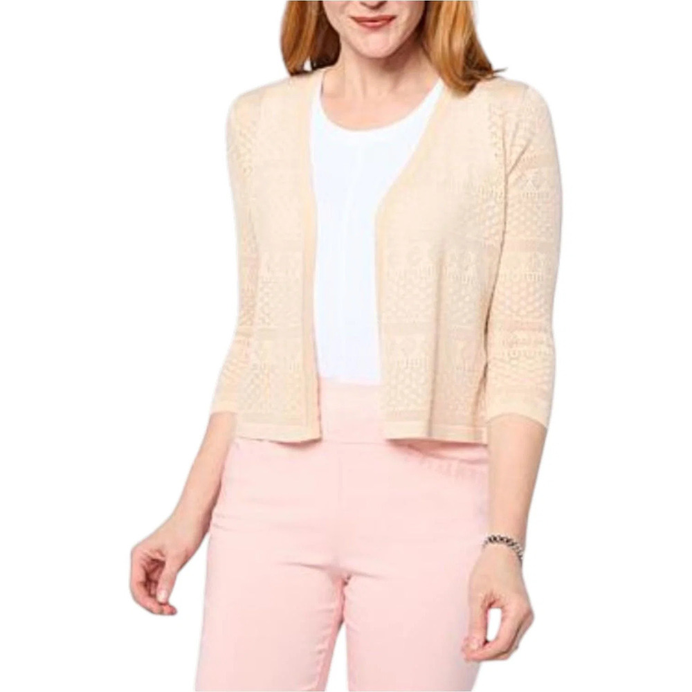 Nina Leonard Women's 3/4 Sleeve Sweater Knit Bolero Top Sand - Regular